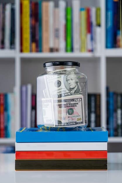 A stack of financial books on a bookshelf, with 