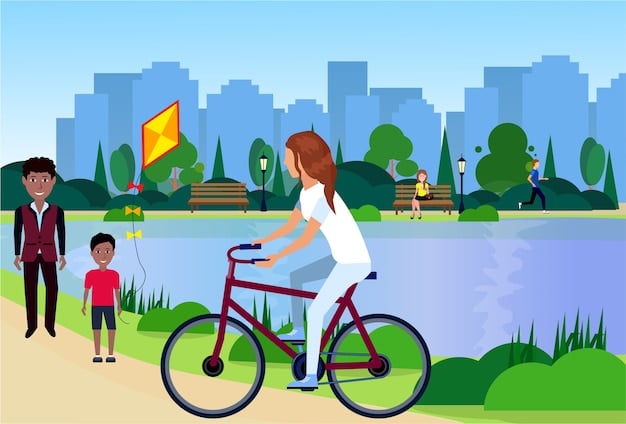 A person riding a bicycle in a city, promoting cycling as an environmentally friendly and cost-effective transportation option.