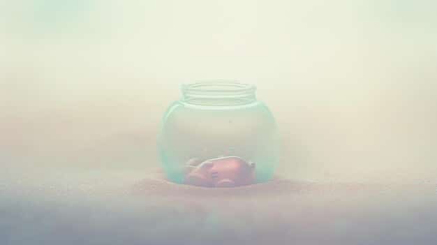 A close-up, focused image of a coin being dropped into a piggy bank or a clear jar labeled 