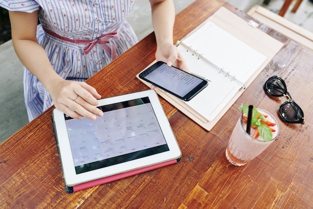 A digital calendar on a tablet showing the retirement date circled, with financial planning documents scattered around it.