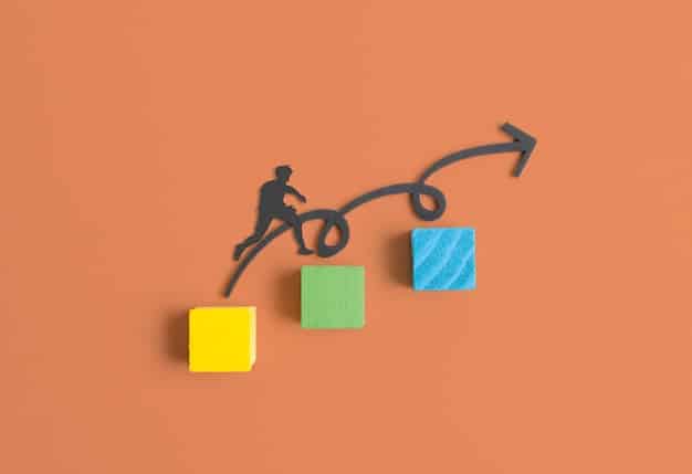 A visually appealing infographic that breaks down the relationship between setting goals and tracking progress. The infographic should include steps like 