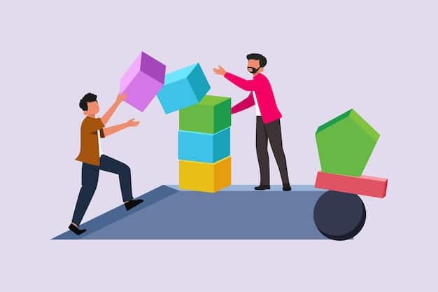 A person carefully balancing different sized blocks on top of each other, symbolizing the careful balancing act of investment diversification.