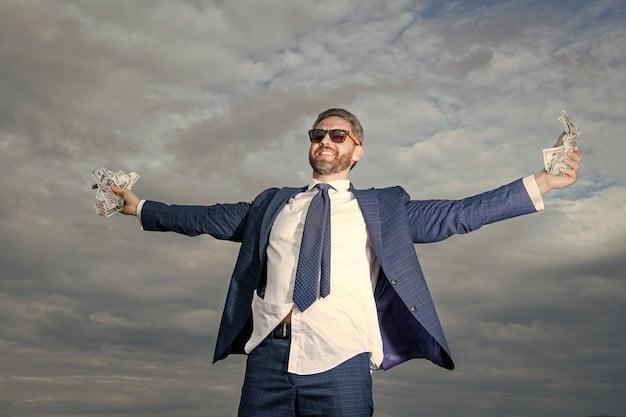 A person celebrating with arms raised in the air, symbolizing financial freedom and relief from debt.