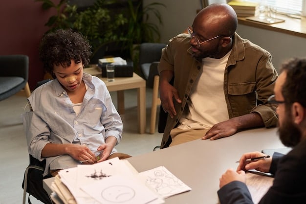 A diverse group of people sitting around a table in a brightly lit office, engaged in a financial counseling session. The counselor is explaining concepts using visual aids like charts and graphs.
