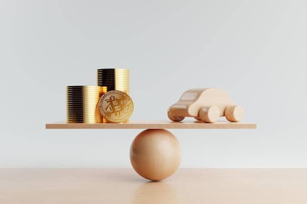 A balanced scale with money on one side and a calculator on the other, symbolizing the evaluation of financial benefits and drawbacks.