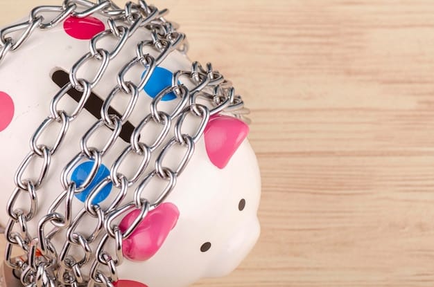 A piggy bank with a bandage on it, symbolizing the need to protect and nurture an emergency fund. Coins and cash are scattered around it, some organized and some haphazard.