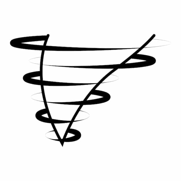 A graphic depicting a downward spiral, labeled with words like 