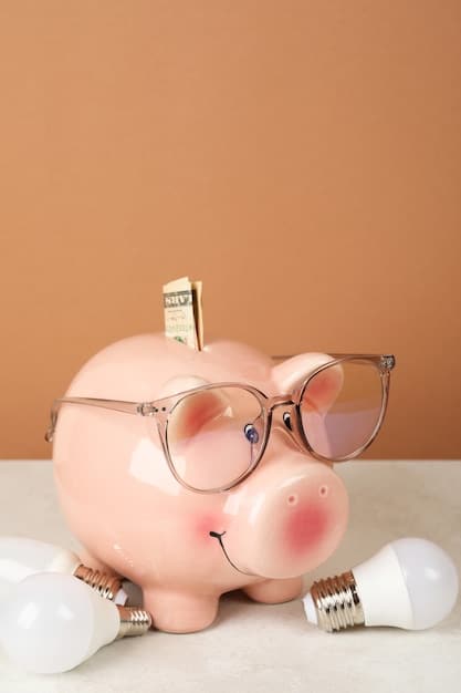 A close-up of a piggy bank with reading glasses on top, symbolizing saving for retirement in later years.