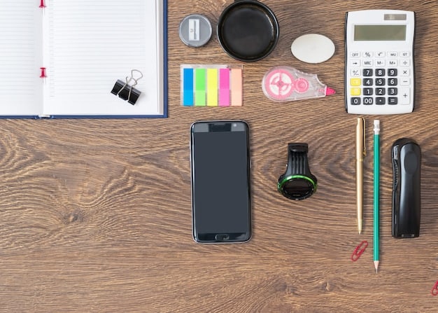 An organized desk showing various business-related items, such as a laptop, invoices, receipts, and a notebook. The composition suggests careful tracking and management of business expenses for tax purposes. The lighting is bright and clean, emphasizing organization.