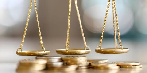 A graphic depicting a balanced scale, with 