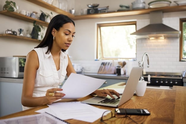 An image of a homeowner reviewing property tax assessment documents at a desk, next to a laptop displaying local property tax data.